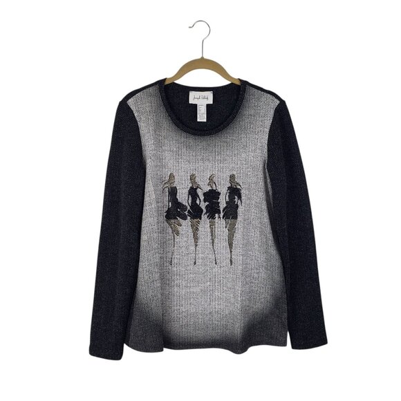 Joseph Ribkoff Silhouette Sweater Black Gray Rhinestone Style 214138 Size 6 - Picture 1 of 5